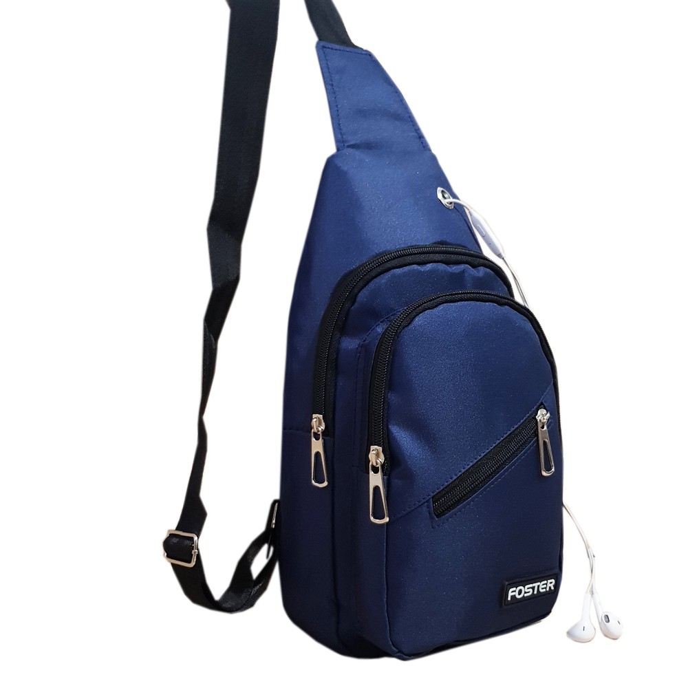 SHOPEE 6.6 SUPER SALE!! Foster Slingbag USB Import F-202u Tas Selempang Pria Model Terbaru - Dark Blue