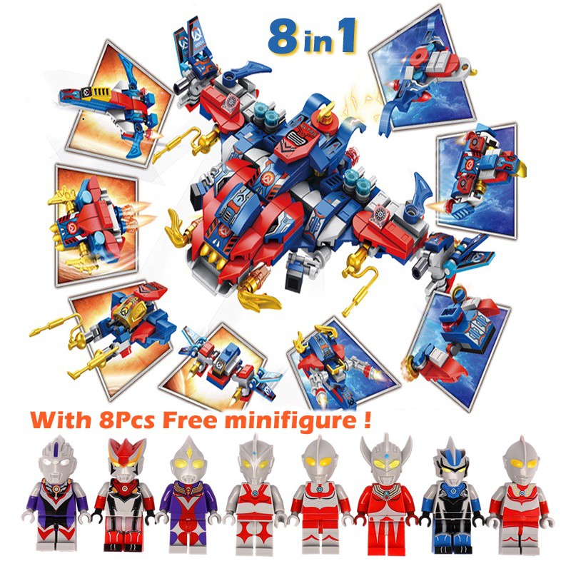 [Ready Stock] Gratis Ongkir Mainan Blok Bangunan Ultraman Kompatibel 8in1 Ultraman Anak Hadiah