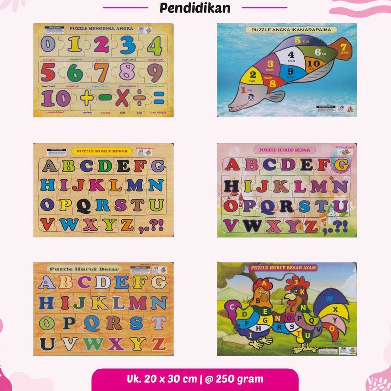 PUZZLE KAYU MURAH MAINAN EDUKASI UNTUK ANAK ANGKA IKAN ARAPAIMA AYAM