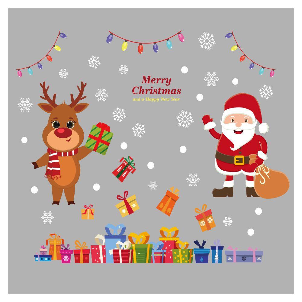 R-flower Hiasan Natal Sticker Toko Asrama Toko Removable Tahan Air Santa Claus Xmas PVC Stiker