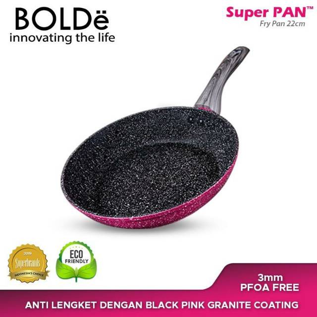 BOLDe SUPER PAN 22 CM - FRY PAN 22CM BLACK PINK - TEFLON WAJAN KUALI ANTI LENGKET INDUKSI PFOA FREE