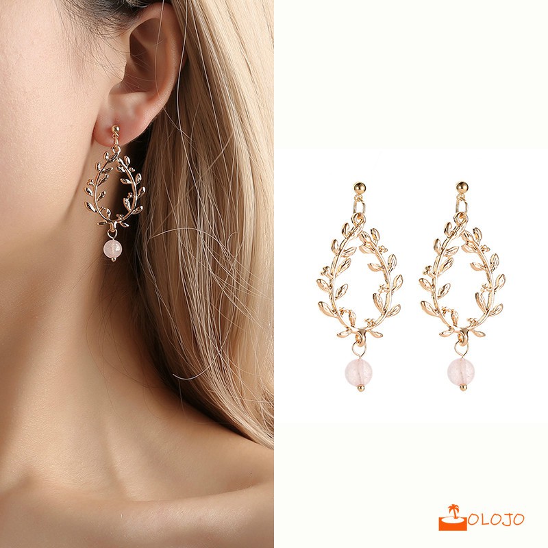 OLOJO   Anting Daun Model Menjuntai Desain Panjang Rumbai Bentuk Berongga Anting Pejantan
