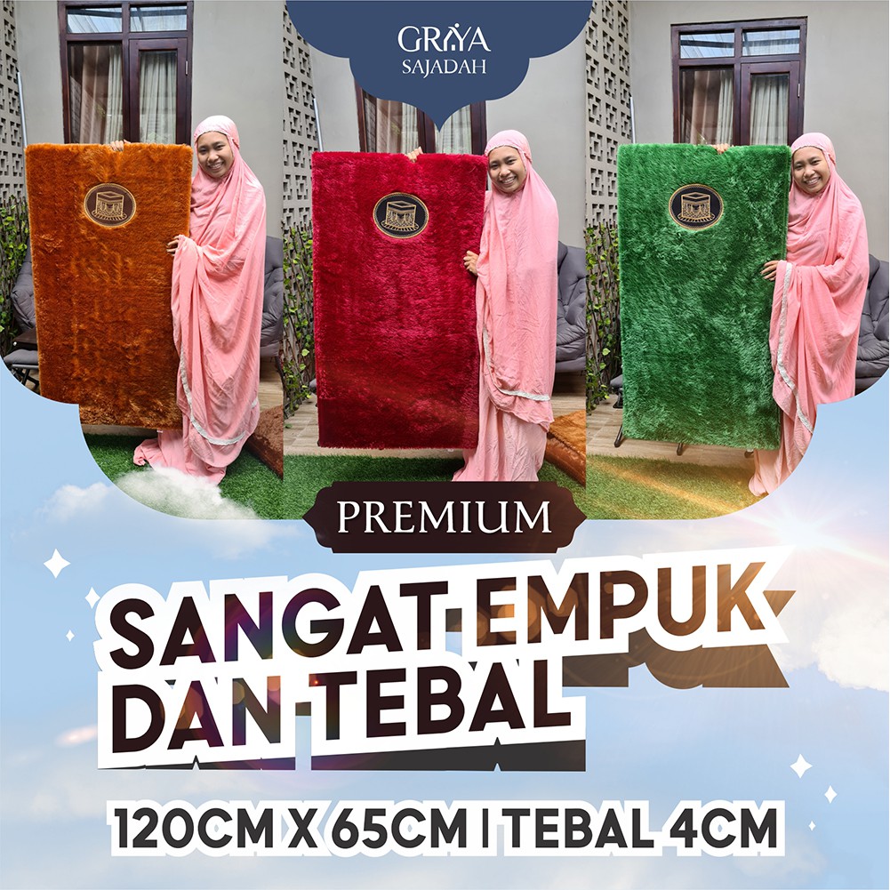 SAJADAH BULU RASFUR PREMIUM | UK JUMBO 65×120cm | TEBAL BUSA 3CM