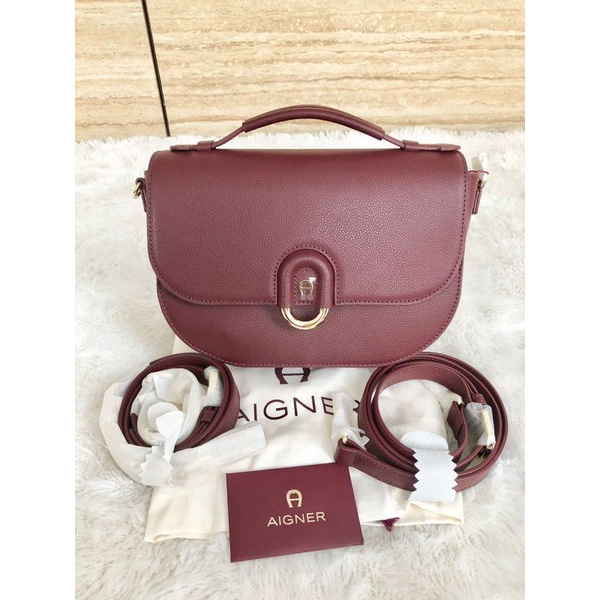 Aigner Camilla Burgundy leather bag/tas aigner ori/aigner bag authentic