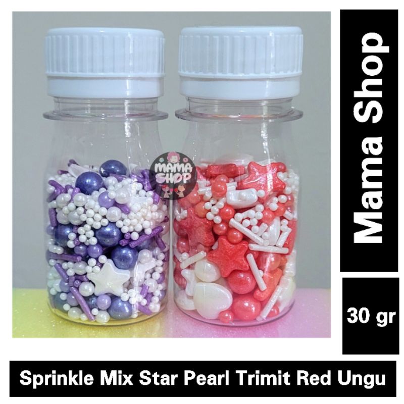 SPRINKLE BINTANG HATI MUTIARA STAR HEART PEARL MERAH UNGU PUTIH MIX TRIMIT HIASAN KUE BISA DI MAKAN