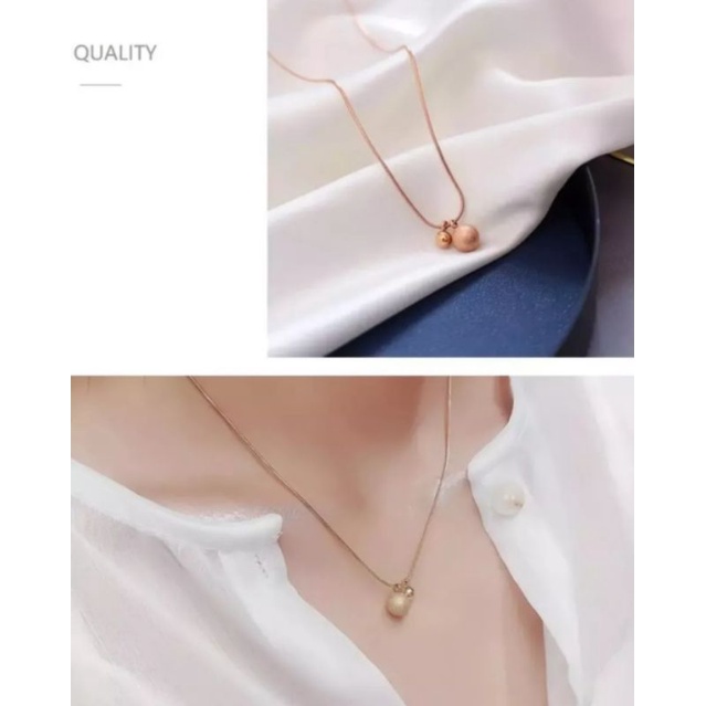 Kalung Rantai Belut Liontin Double Bola Pasir Dan Halus Warna Rosegold