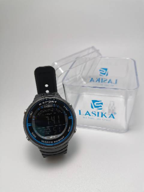 Jam tangan digital Sporty layar hitam water Resist Lasika 8110