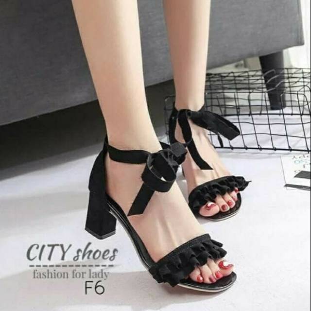 Sandal Wanita High Heels Hak Tahu ML11 Hitam