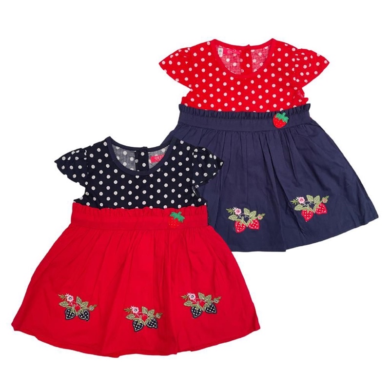 Q123 Pakaian Dress Anak Perempuan Santai Adem Bahan Katun Motif Strawberry usia 1-4Th