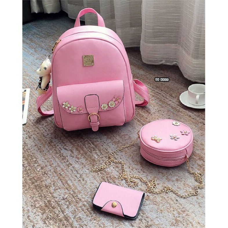 TAS RANSEL KEMBANG LV BABY PINK KEMIRIPAN 90