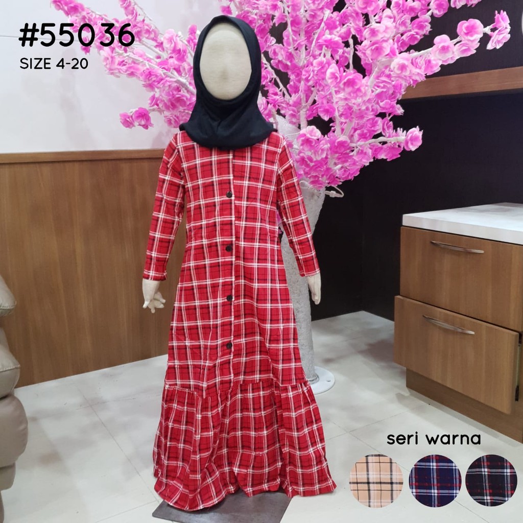 [GROSIR] Gamis hijab kerudung anak kotak burberry rumbai katun untuk 4-9 tahun Kids Catherine