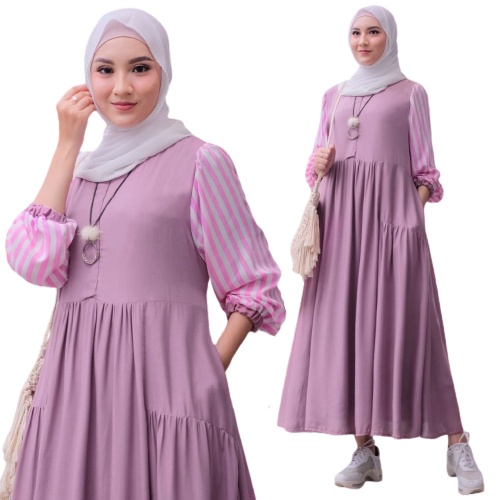 RADHIYA STORE Midi Dress Korea Bahan Rayon Motif Terbaru 2022 / Model Gamis Terbaru 2022