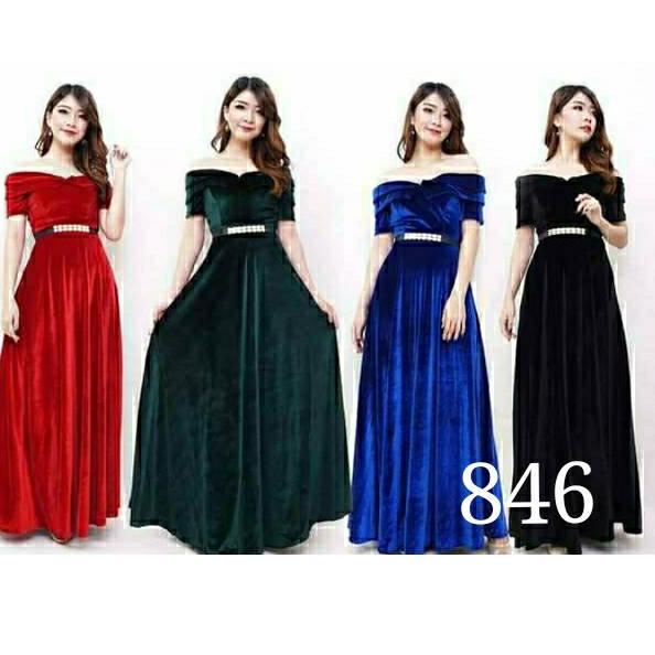Dapatkan Diskon Hingga Dress 846 / dress panjang / dress bludru impor + Belt long dress panjang / ga