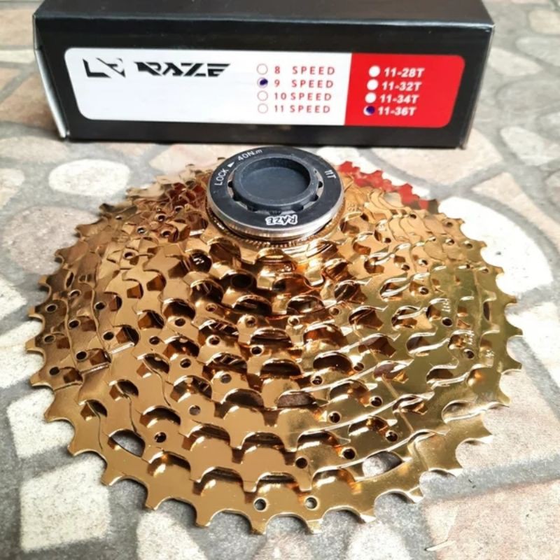 GIR BELAKANG SEPEDA MTB LIPAT ROADBIKE 9 SPEED 36T SPROCKET RAZE GOLD