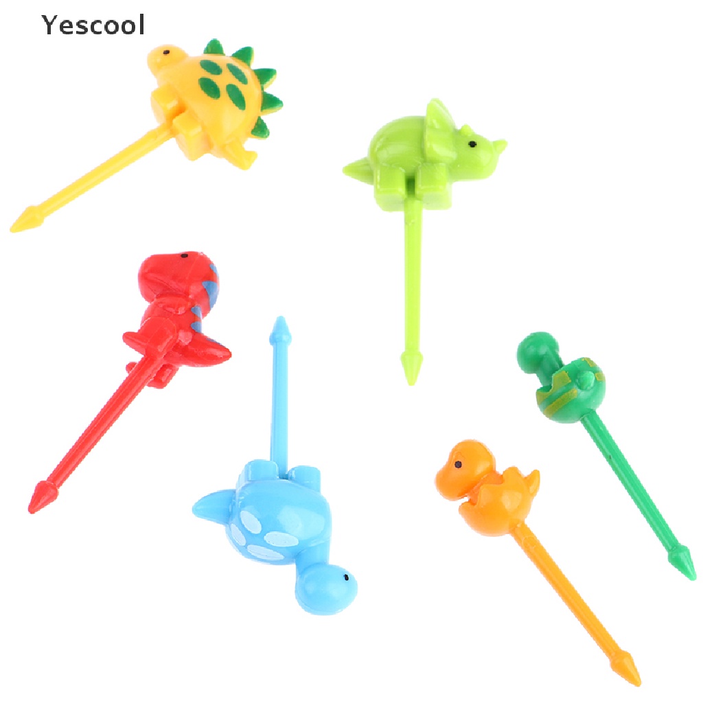 Yescool 6pcs / set Garpu Buah / Snack Mini Desain Kartun Dinosaurus Untuk Anak