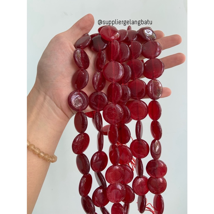 Batu RED GARNET bulat 25mm aksesoris bahan gelang kalung serat merah