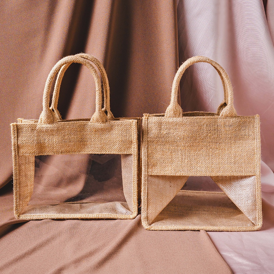 

Goodie Bag Kanvas Gift Bag Burlap Jute Souvenir Hampers Lebaran - Karung Goni Kombinasi Mika