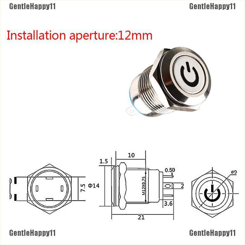 Gentlehappy Saklar Power Momentary 12mm 12V Bahan Metal Warna Hitam Dengan Lampu LED