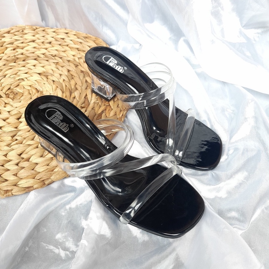 SW 99 Sandal Heels Kaca 5 cm / Sandal Kaca wanita Dewasa Tali Jelly AM-13