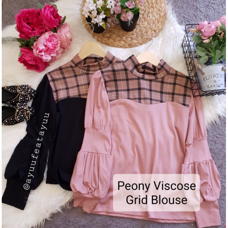 PEONY VISCOSE GRID BLOUSE