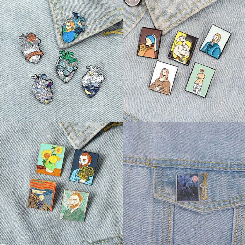 33gaya &quot;Van Gogh&quot; Lukisan Minyak Langit Berbintang Lapel Pin Ransel Lencana Koleksi Hadiah Untuk Teman Aksesoris Pakaian