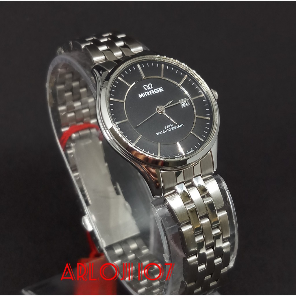 JAM TANGAN MIRAGE WANITA MA 8544 BRP-L SILVER BLACK ORIGINAL