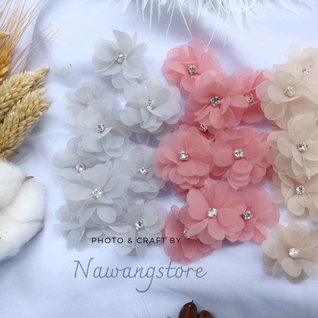 Bunga dahlia organza/3cm/1MT.5K/kebaya/gamis/brukat/bridesmaid/craft/bunga3d