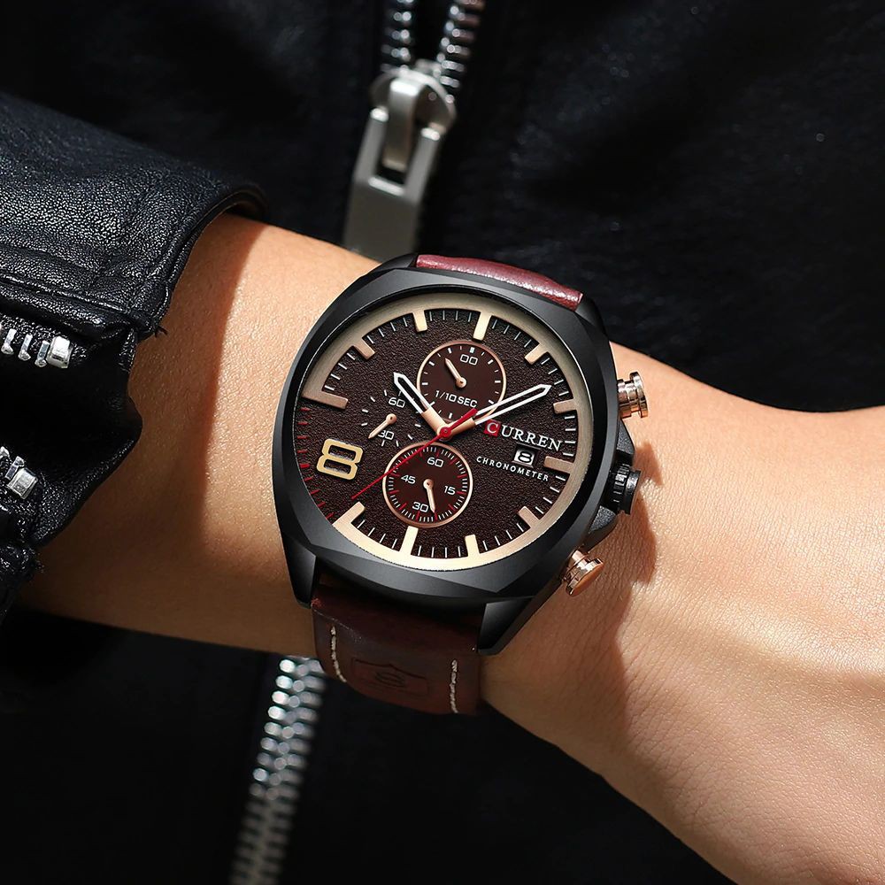 CURREN 8324 Jam Tangan Pria Analog Tali Kulit Chronograph Aktif WATCHKITE WKOS