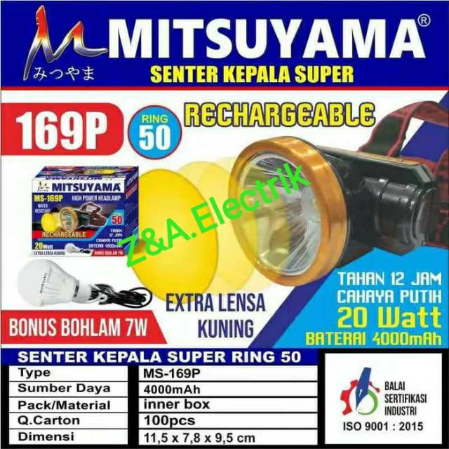 Senter kepala Headlamp 20 Watt MS-169P MITSUYAMA