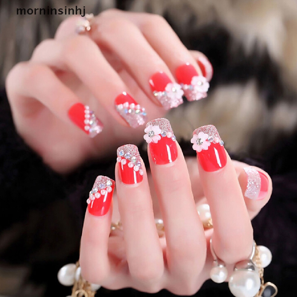 Mornin 24pcs Kuku Palsu Akrilik Uv Gel Untuk Nail Art