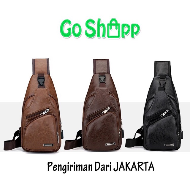 Tas Pria Import Kulit Dengan Port USB - Tas Sling Bag Cowok Import Kulit PU High Quality [TP01]