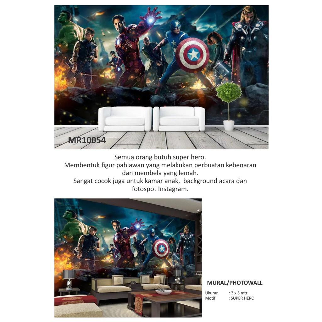 Wallpaper dinding 3D Motif Superhero Marvel UK . 3 x 5M/ Photowall