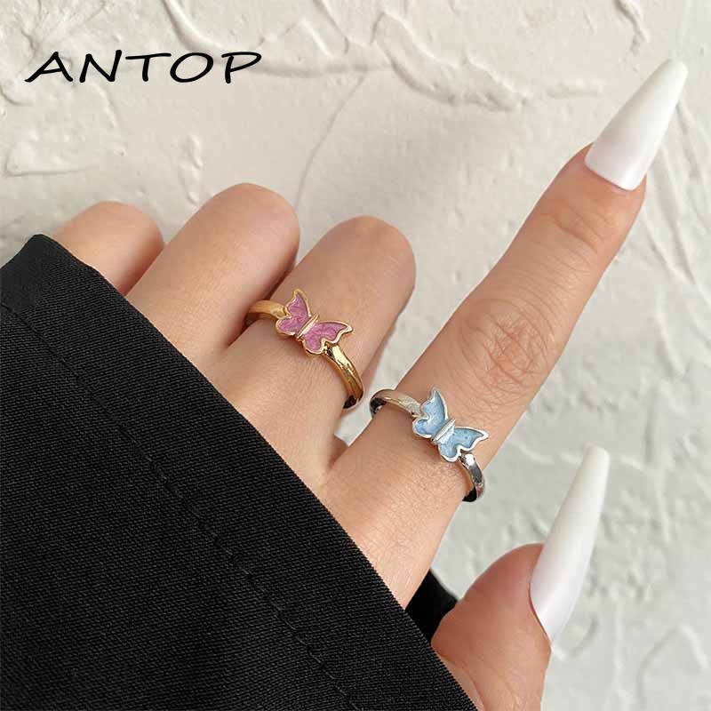 Cincin Kupu-kupu Yang Dapat Disesuaikan Elegan Sederhana Desain Cincin Emas Aksesoris Perhiasan Fashion Wanita ANTOP