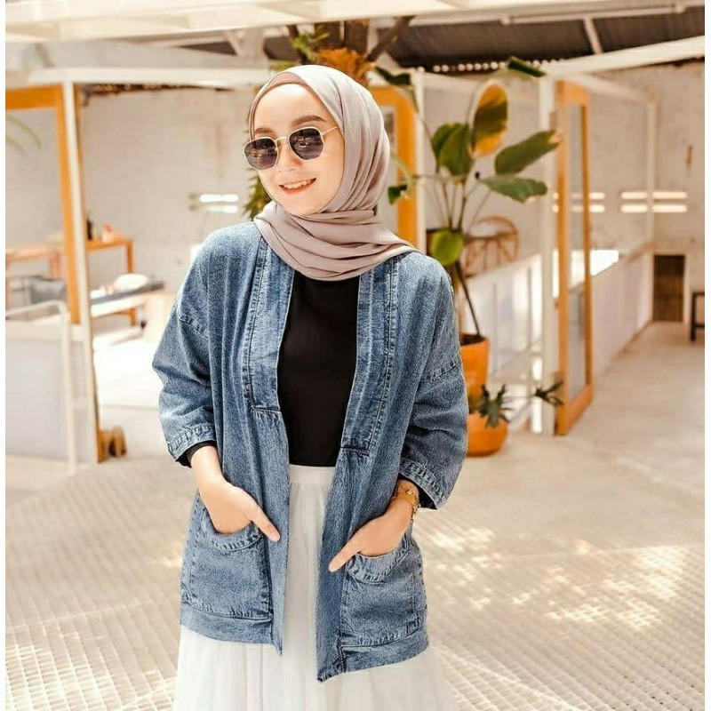 Kaisa Blazer, OUTER/BLAZER JEANS WANITA CANTIK FIT XXL LD 110 BAHAN JEANS SNOW IMPORT TERLARIS TERMURAH OOTD