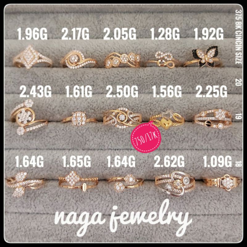 CINCIN VARIASI PUTIH MATA EMAS KADAR 375 SIZE 18-19-20