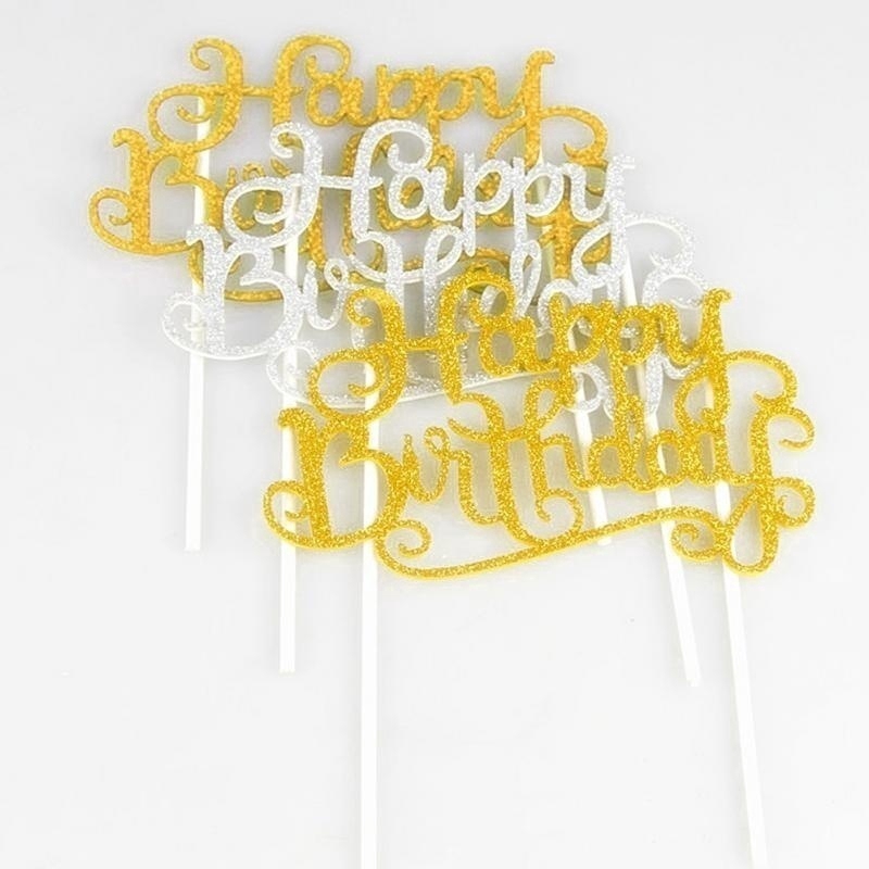 Shining Happy Birthday Cake Topper Cake Gillter Cake Flag for Birthday Party Decoration Supplies