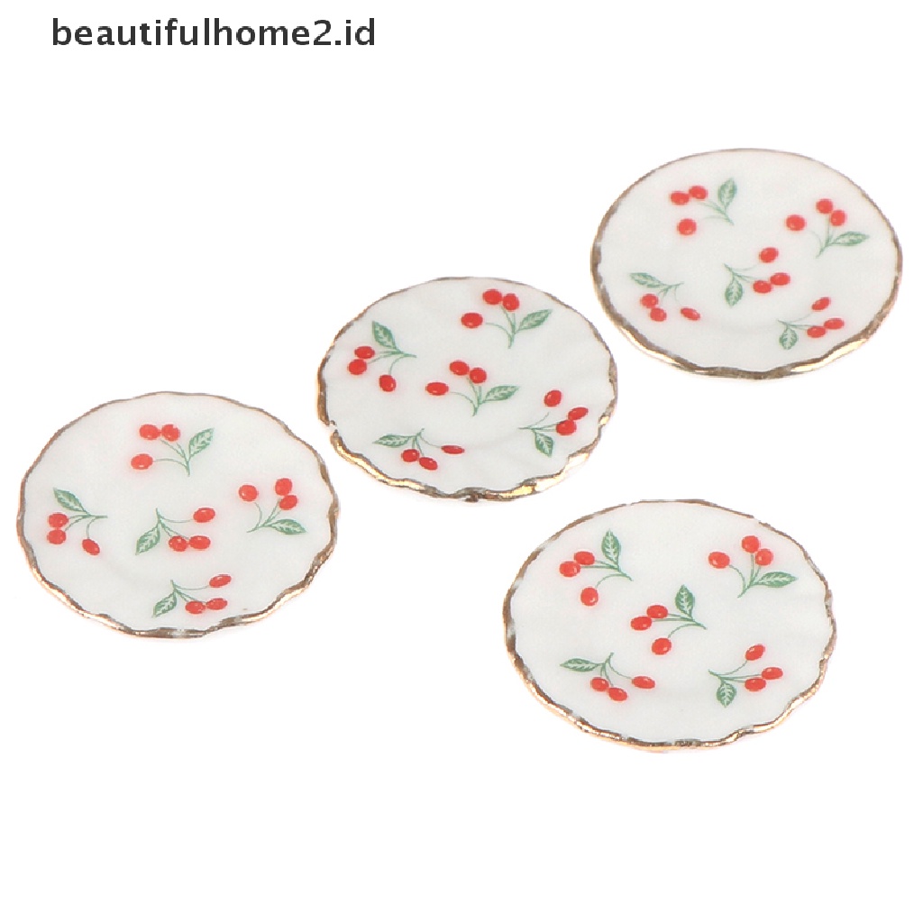 (Beautifulhome2.Id) 4pcs / Set Mainan Miniatur Piring Cherry Skala 1: 12 Untuk Aksesoris Rumah Boneka