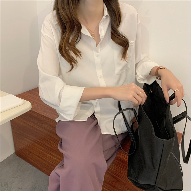 [3 Warna]Atasan Hitam Kemeja Wanita Lengan Panjang Blouse Oversize Fashion Korean style