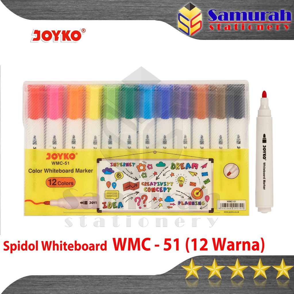 

Arm Spidol Whiteboard Marker Joyko WMC 51 isi 12 Warna / Spidol Set Bisa Hapus 12W Papan Tulis