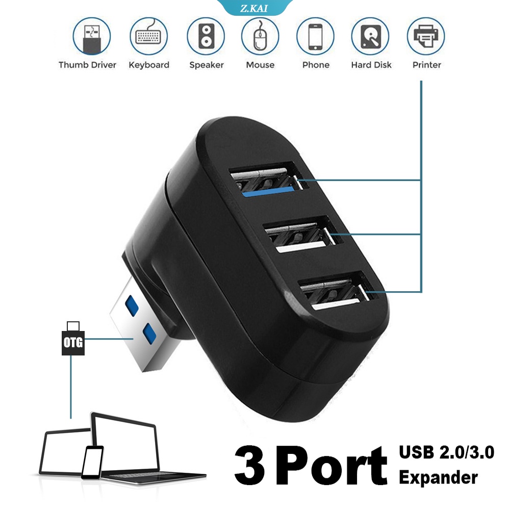 Hub Splitter 3 Port USB 3.0 Universal Mini Rotasi Kecepatan Tinggi Untuk PC Laptop MacBook Pro