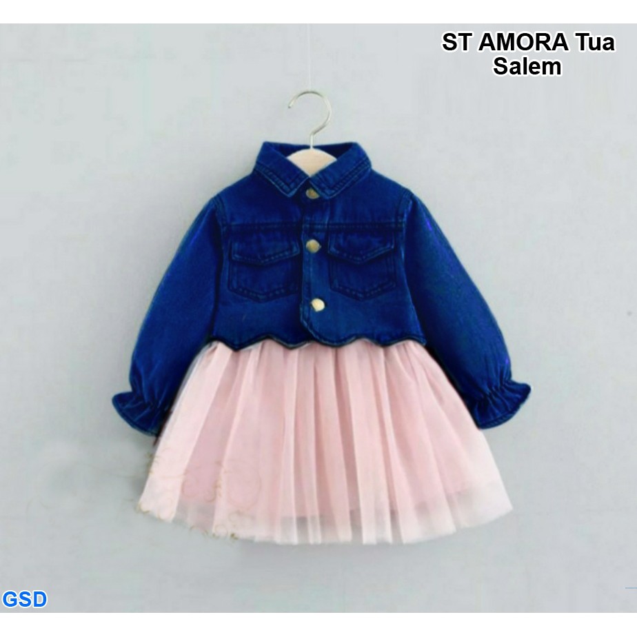 St Amora Kids 3in1/Setelan Jaket  Jeans Inner Dan Rok Anak/ Baju Anak Setelan Jaket Rok Tutu Terbaru