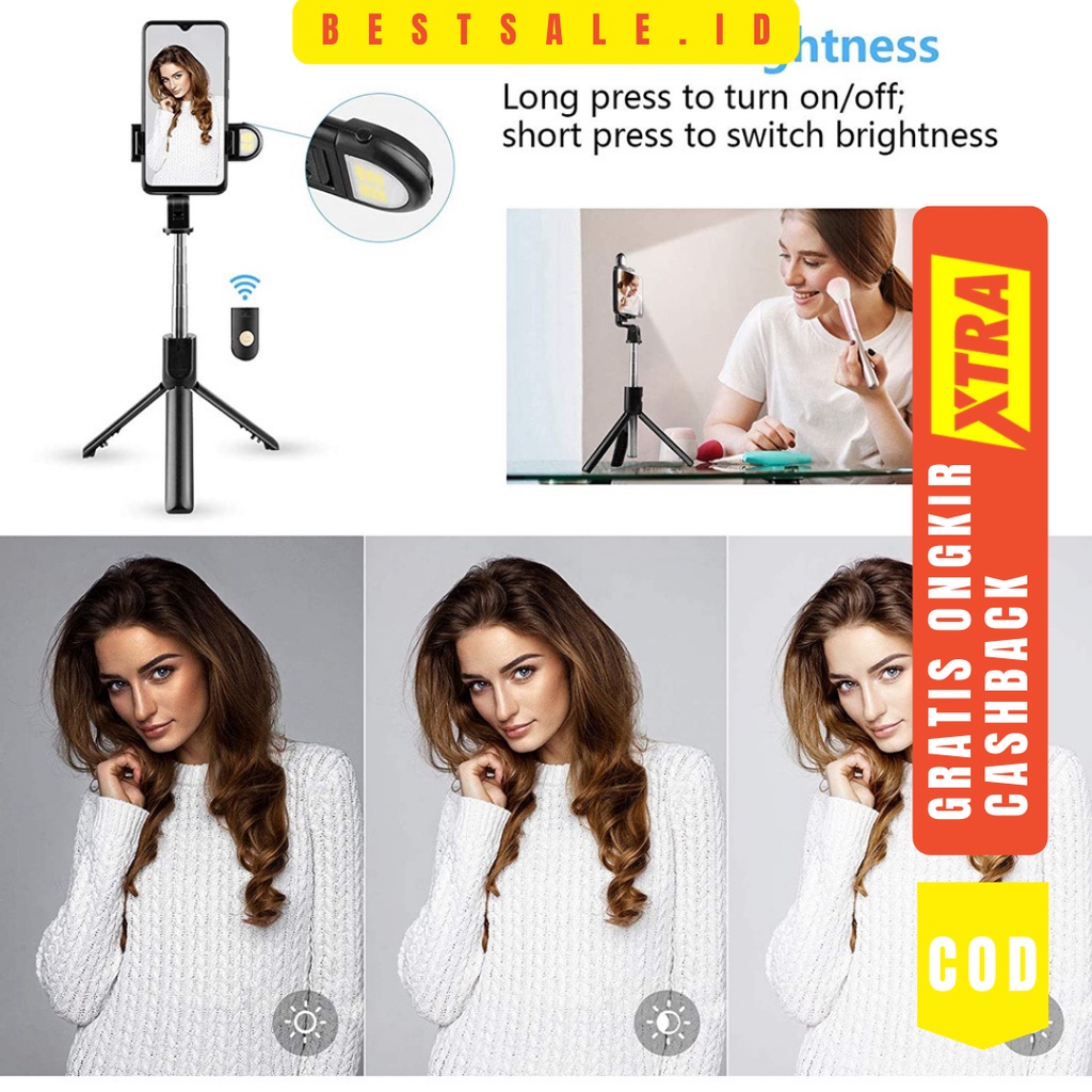 Tongsis 3 in 1 Lampu S03-S LED Remote Control - Tripod - Stand Holder HP Selfie