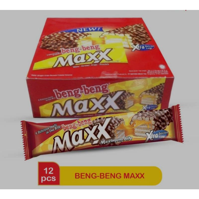 

Beng Beng Wafer Maxx Caramel Crispy ukuran 32gr/pcs isi 12/kotak