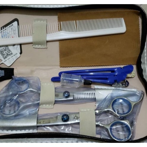 Set Gunting Rambut Flat Scissors + Sasak Stainless Salon Profesional SMITH CHU XK10 Biutte BHT002