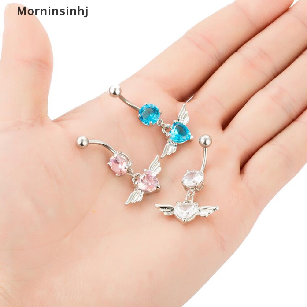 Mornin 14G Hati Sayap Kristal Pusar Perut Kancing Cincin Barbel Tubuh Tindik Perhiasan id
