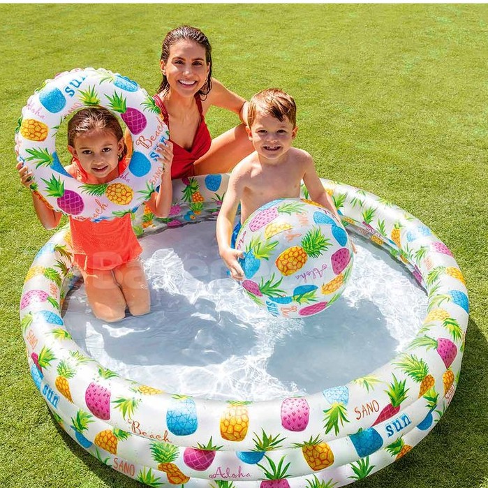 KOLAM RENANG ANAK BAN KARET  MURAH SET BONUS BOLA DAN BAN PINEAPPLE INTEX 59469