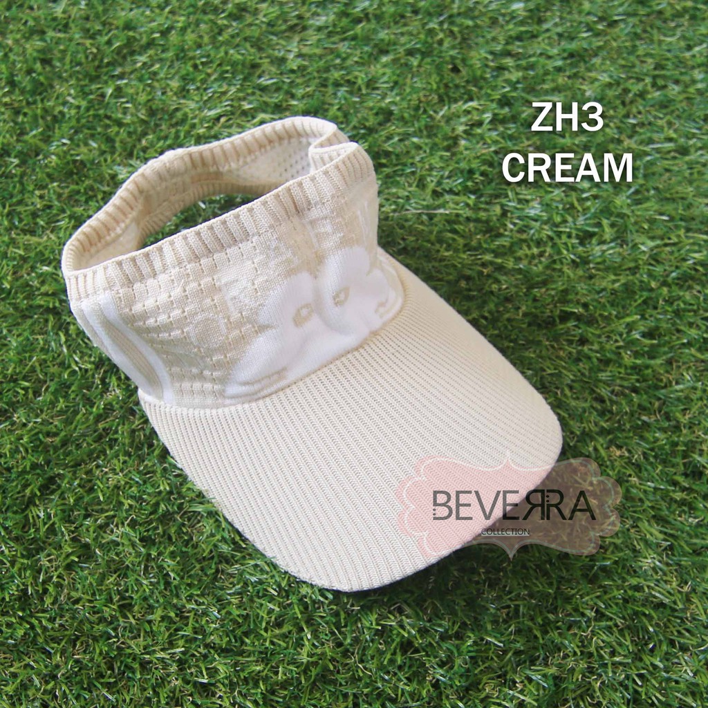 TOPI ANAK RAJUT VISOR PANTAI SUNSHADE MOTIF KARTUN BASEBALL ANTI UV ANAK KECIL LUCU LUCU - ZH-ZH3-Cream