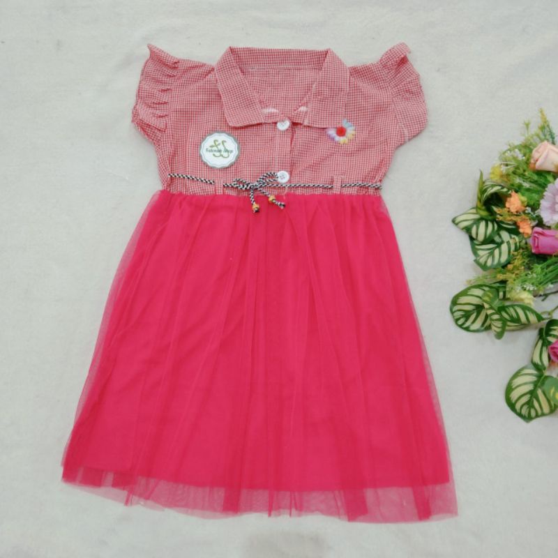 Dress Anak 3 4 Tahun cewek perempuan Gaun Putri motif Kotak