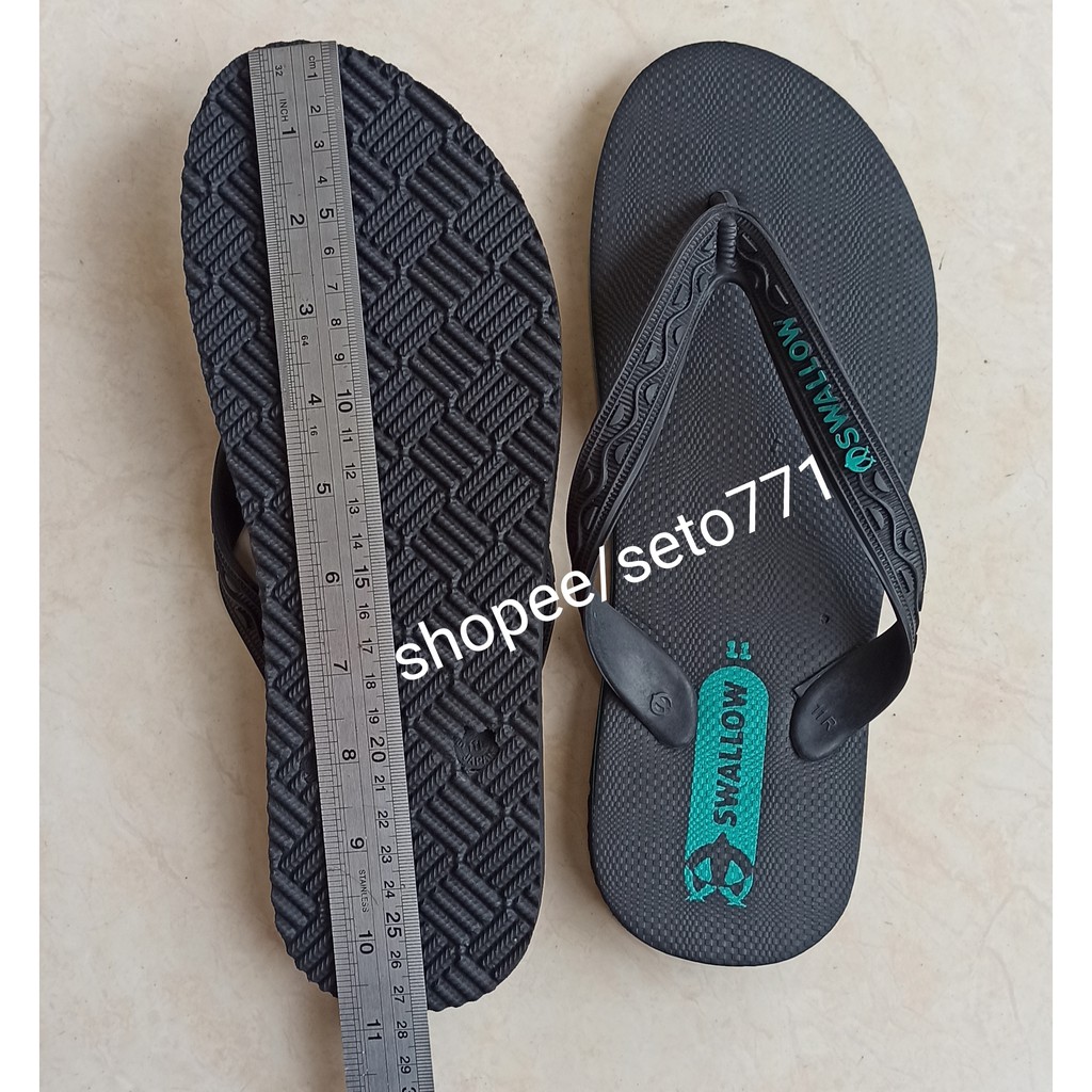 Sandal Japit M02 Swallow Hitam Unisex Sendal Jepit Black Pearl Original Pria Wanita Cowok Swalow-11 strip hijau