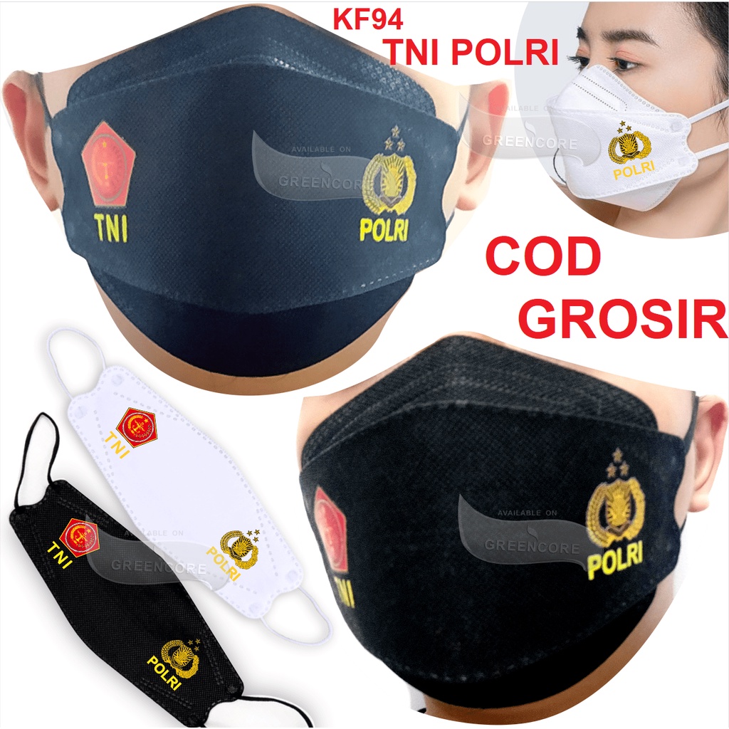 Masker tni polri terbaru polisi logo tentara aparat militer kf94 4 ply lapis 3d kf 94 convex evo kes